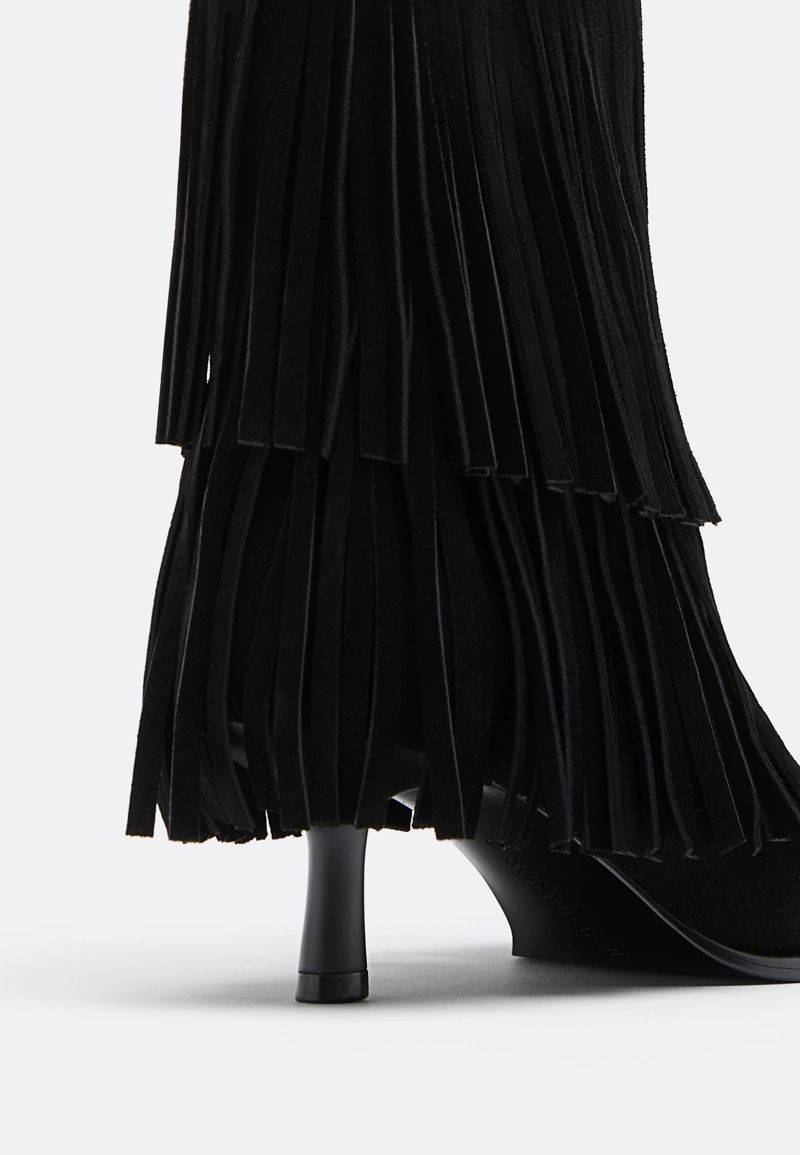 Botines tacón flecos piel