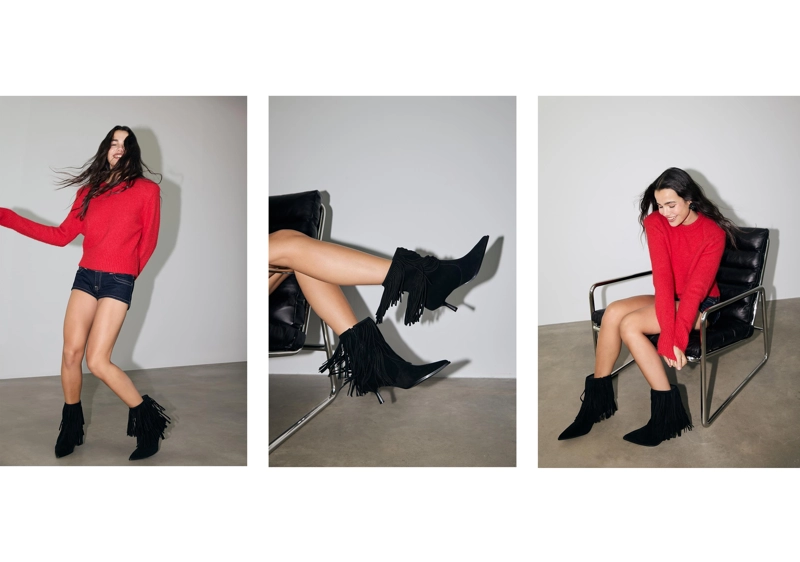 Botines tacón flecos piel