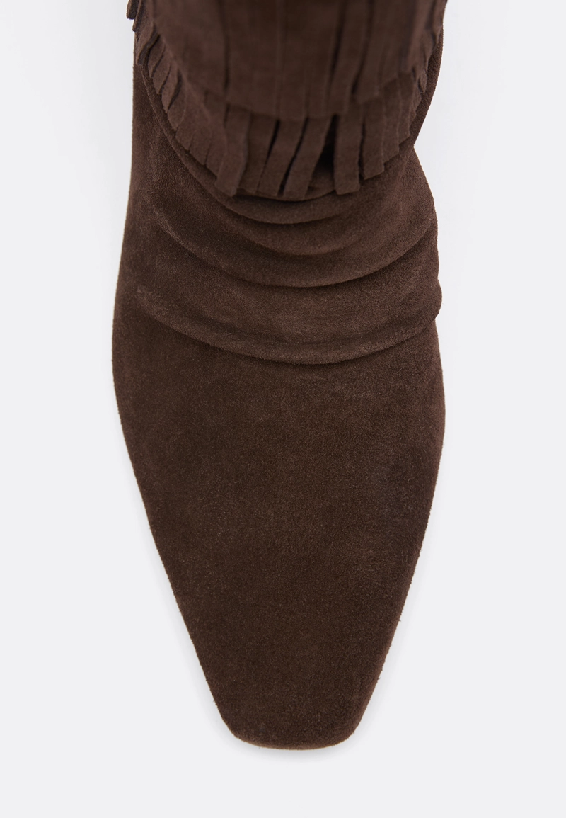 Кожаные ботильоны с бахромой на плоской подошве