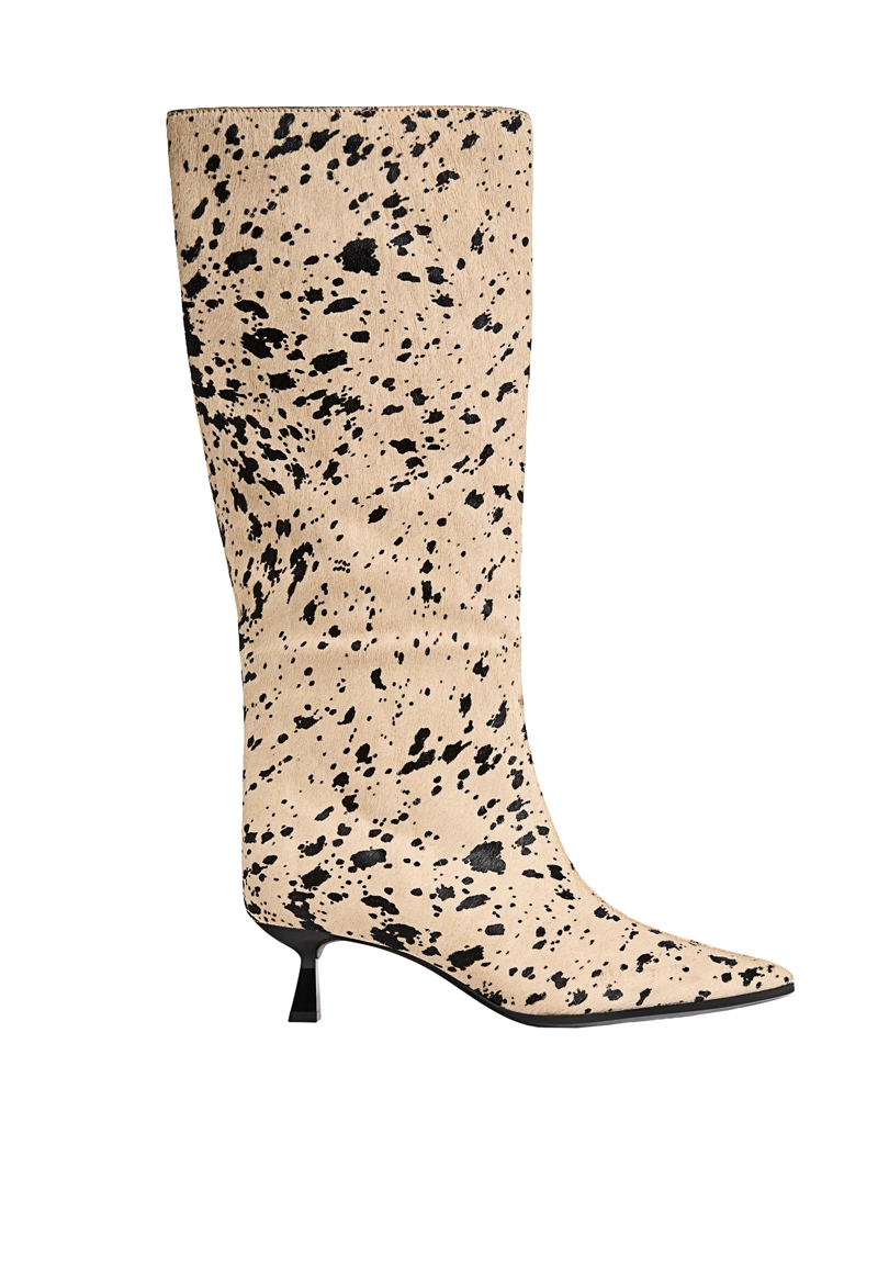 Сапоги на каблуке с меховым животным принтом выше колена
