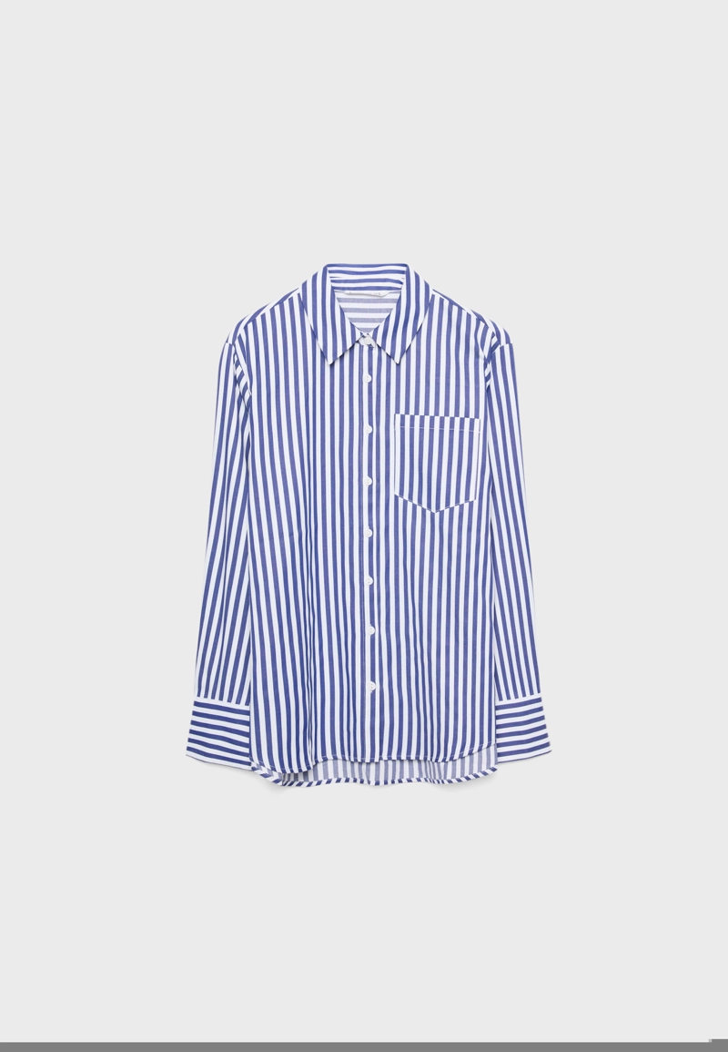 Базовая рубашка в полоску из поплина с карманом