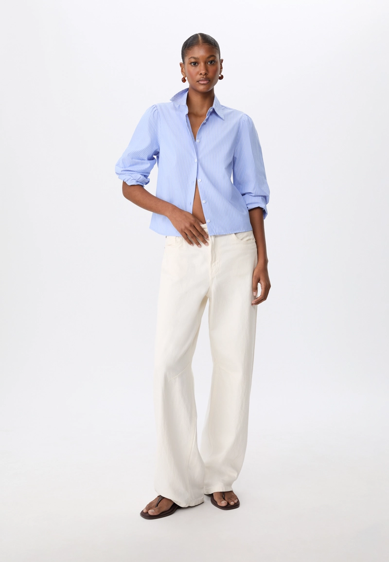 Базовая рубашка в полоску из поплина с рукавами-буфами