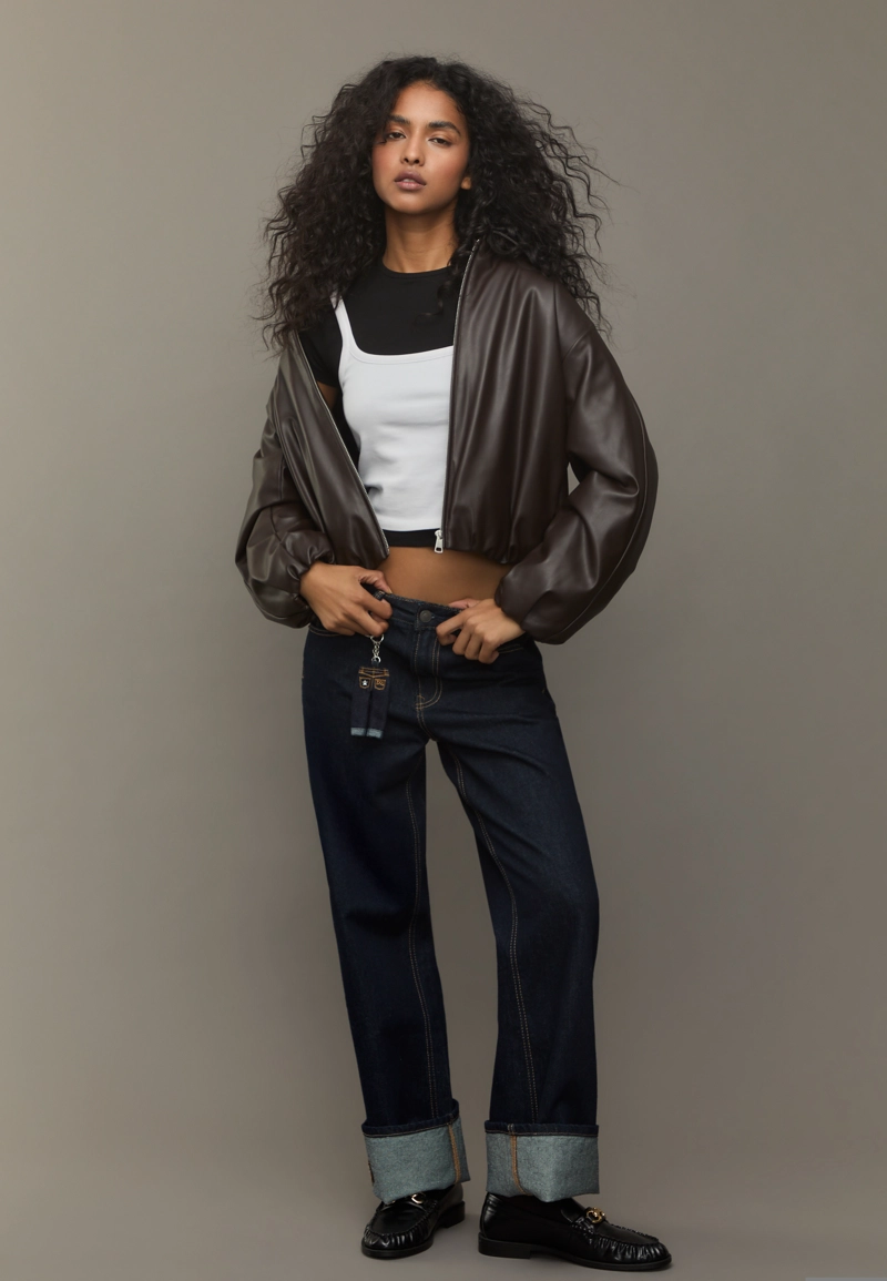 Стеганая куртка-бомбер из искусственной кожи