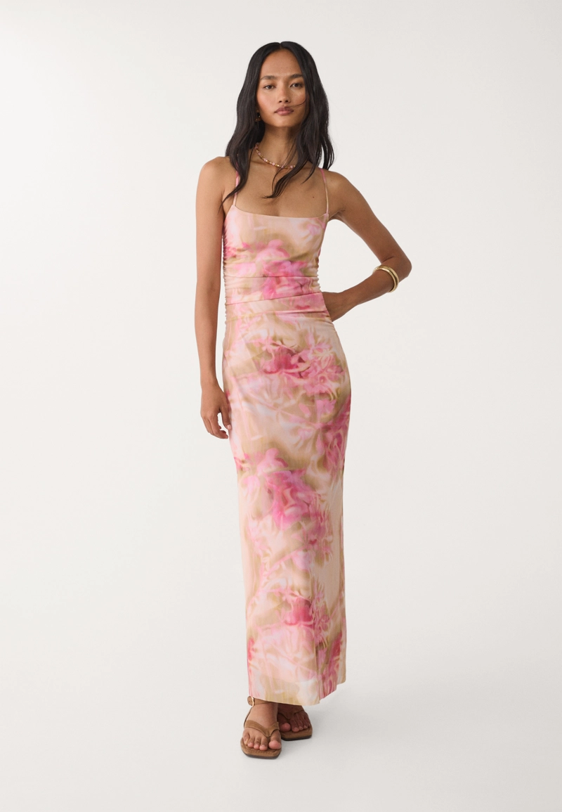 Платье миди из полупрозрачной ткани с принтом