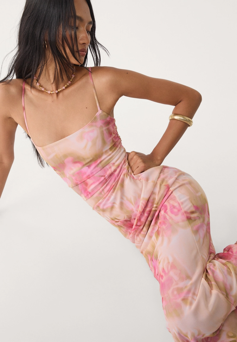 Платье миди из полупрозрачной ткани с принтом