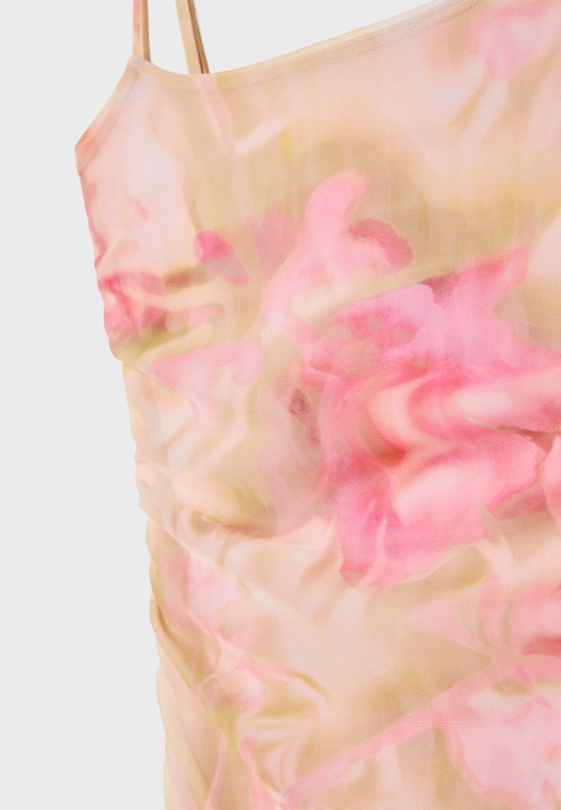 Платье миди из полупрозрачной ткани с принтом