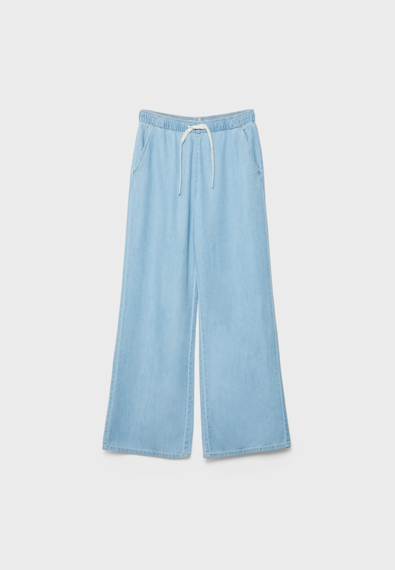 D35 Струящиеся джинсовые брюки на шнурке