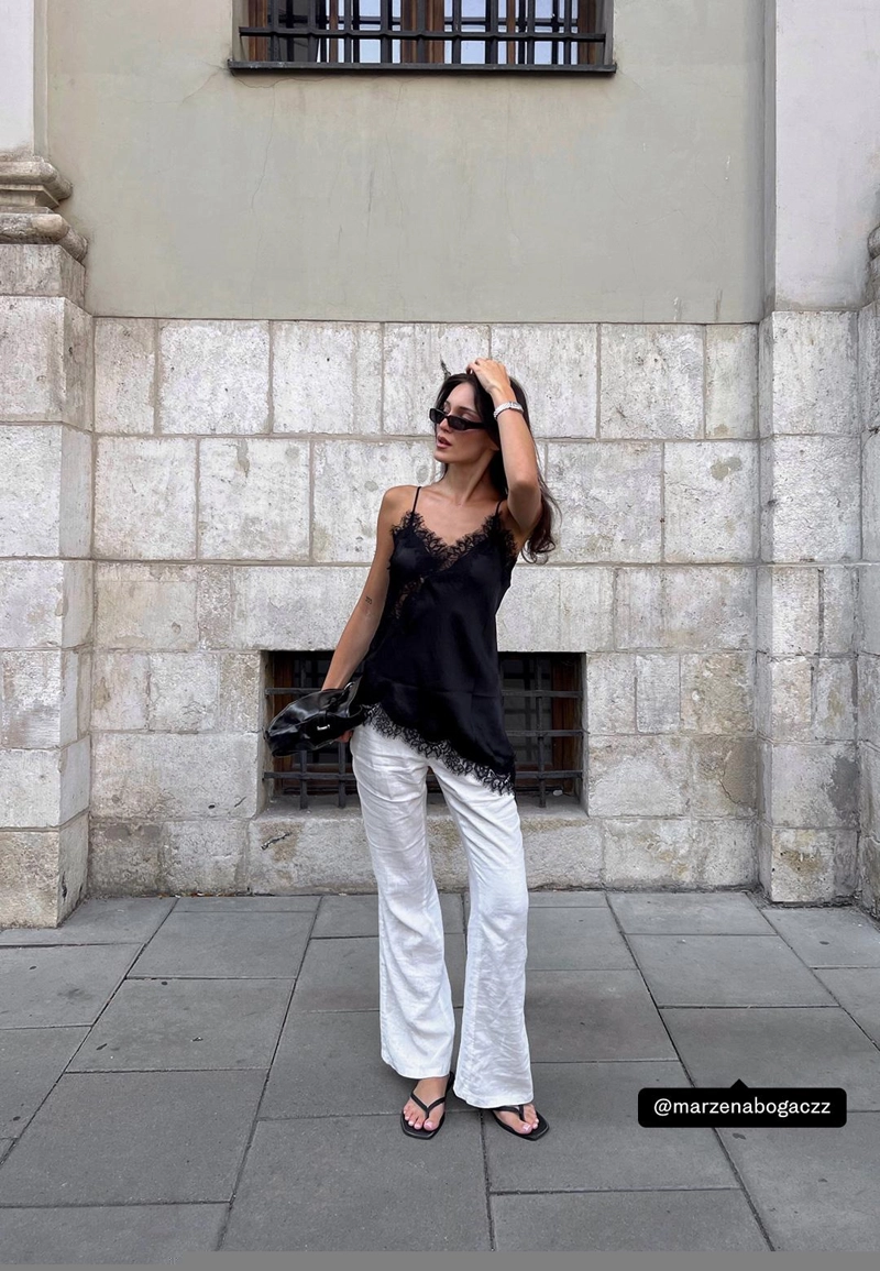 Асимметричный топ в бельевом стиле с кружевом