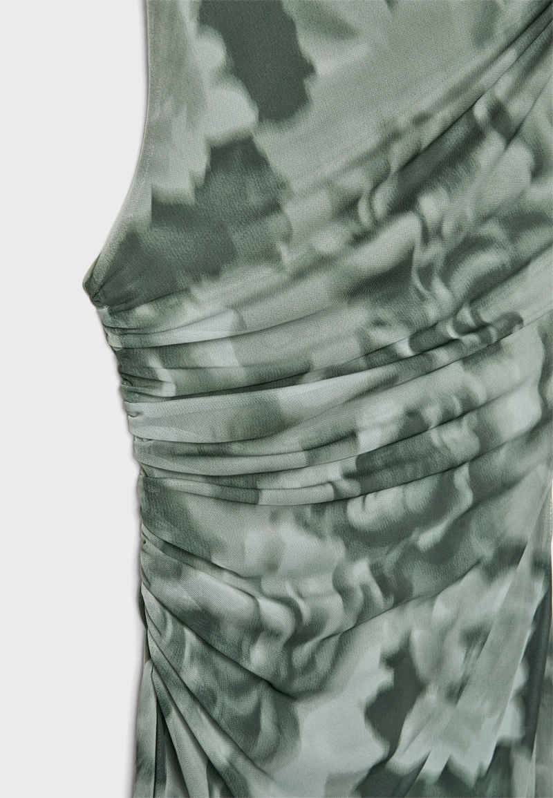 Платье миди из полупрозрачной ткани с принтом