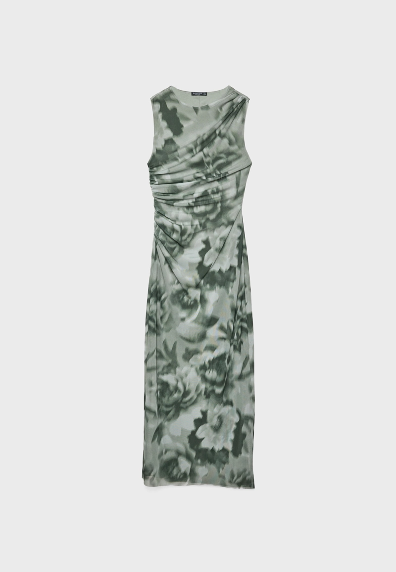 Платье миди из полупрозрачной ткани с принтом