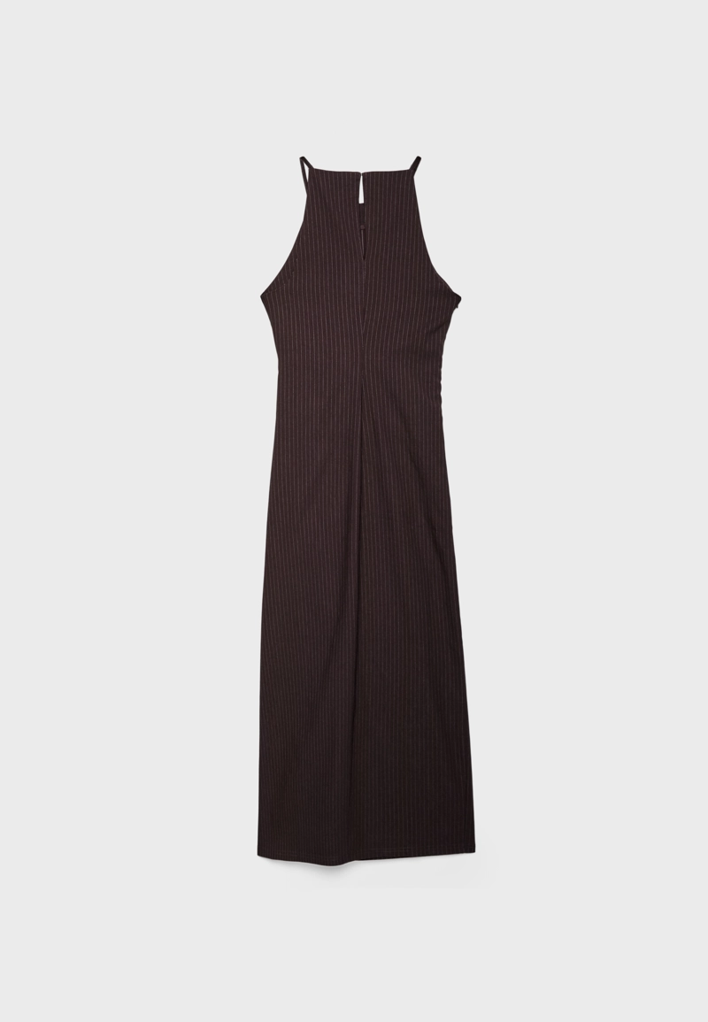 Полосатое платье миди с горловиной халтер