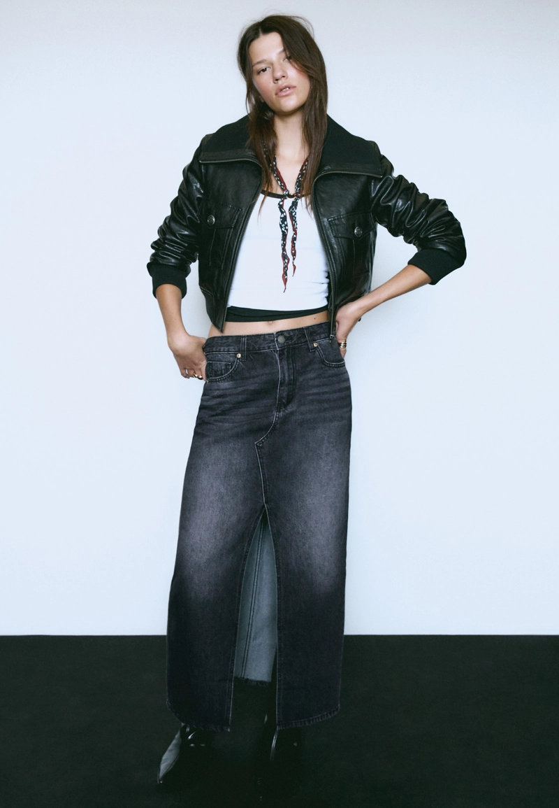 Денимовая юбка миди свободного кроя