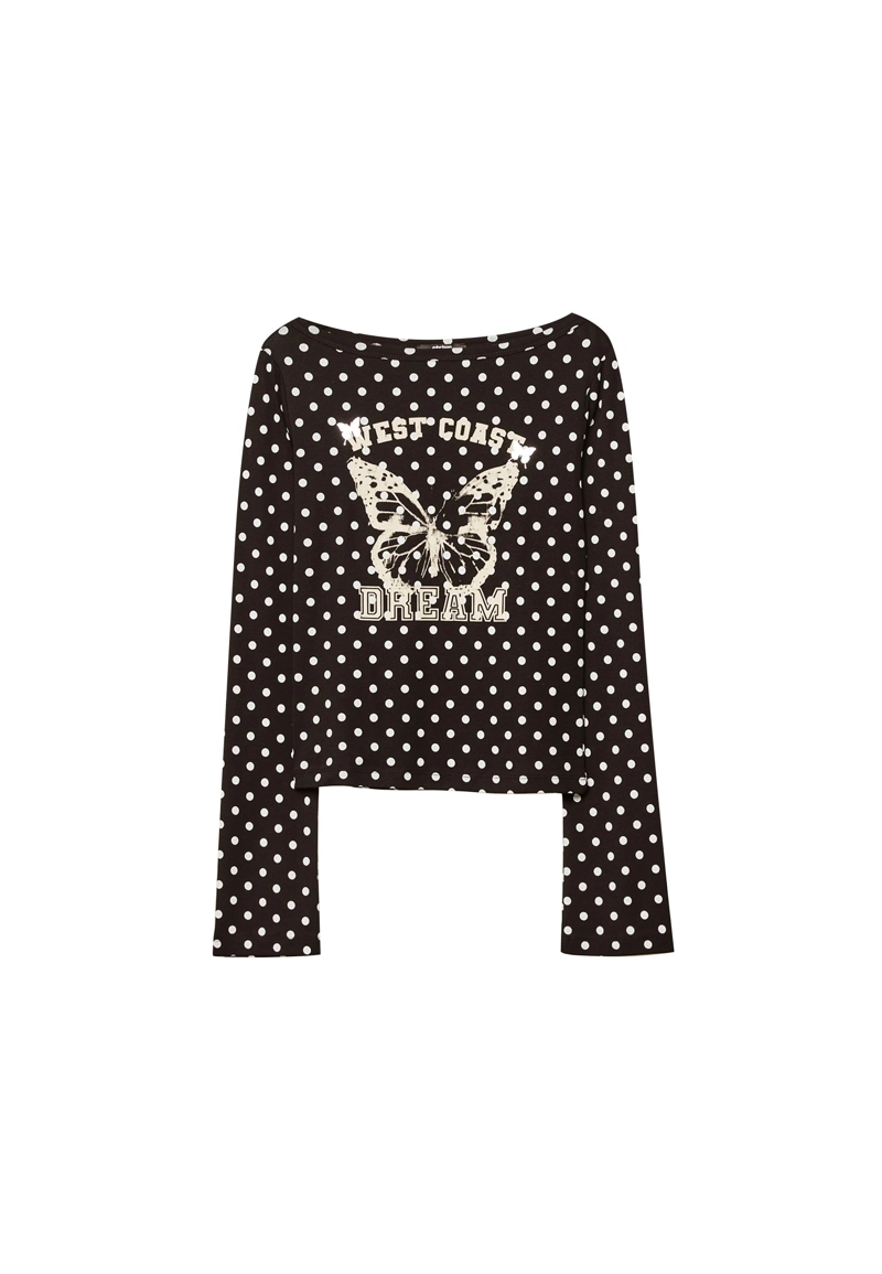 Футболка с вырезом «лодочка» в горошек