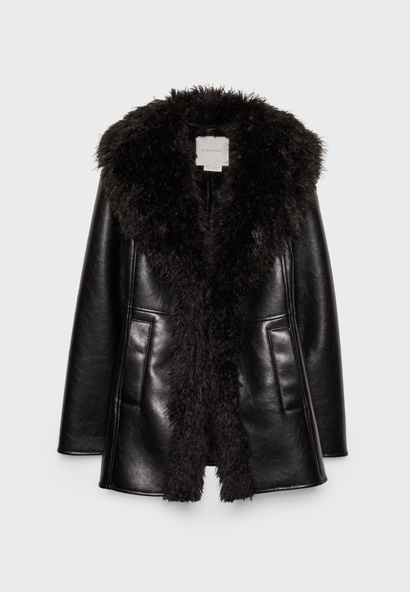 Полупальто из искусственной кожи с длинным ворсом