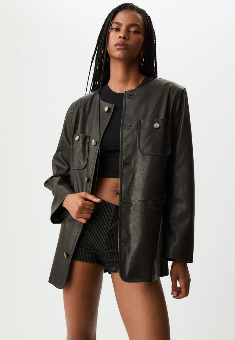 Пиджак из искусственной кожи с пуговицами