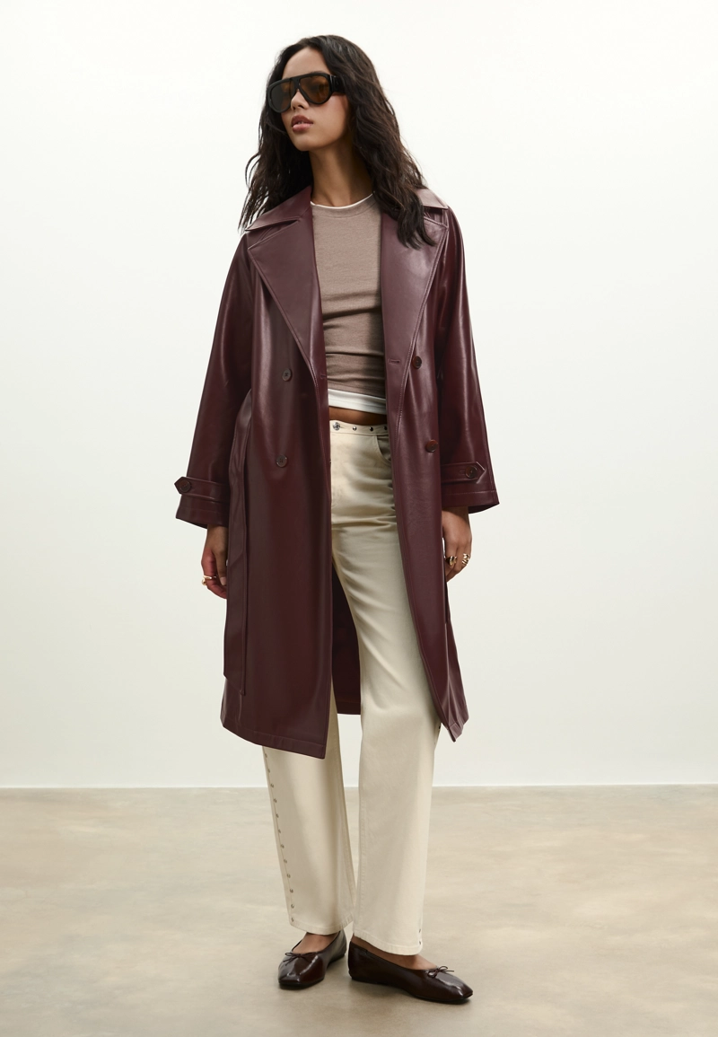 Длинный тренч из искусственной кожи