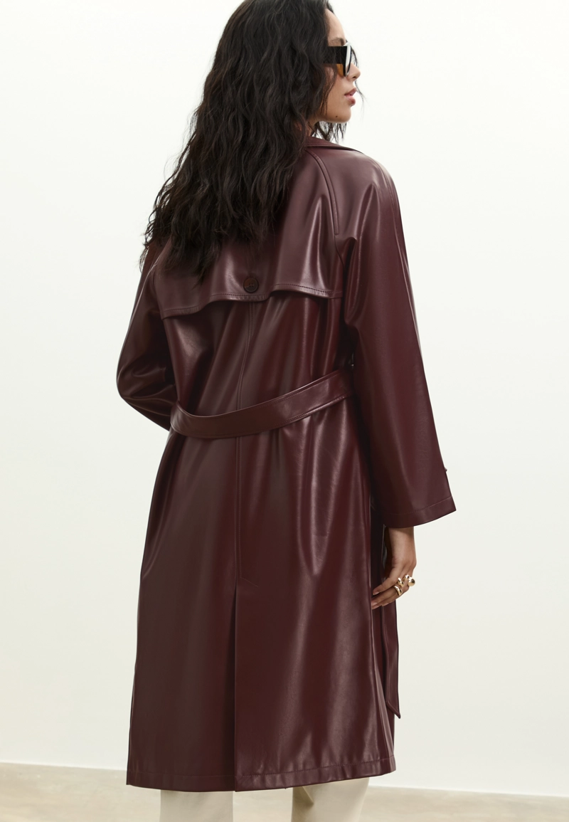 Длинный тренч из искусственной кожи