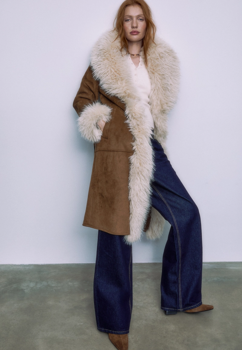 Длинное пальто из искусственного меха с длинным ворсом