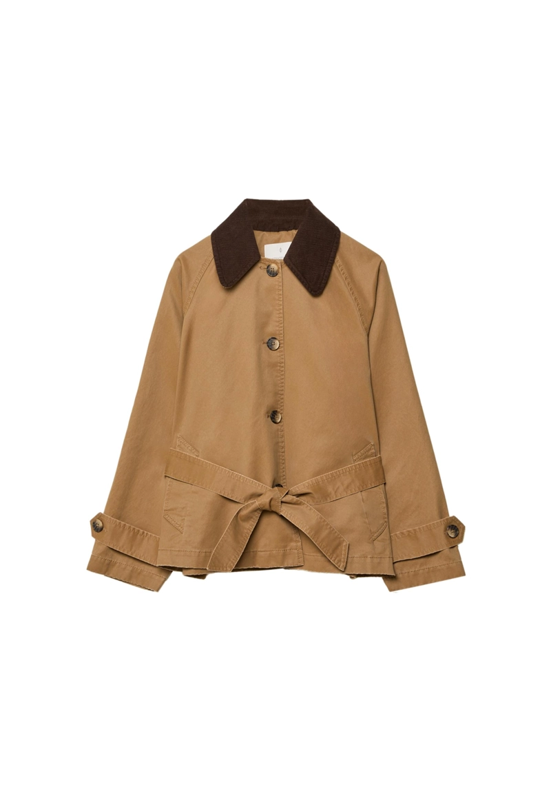 Укороченный тренч с вощеным покрытием и поясом