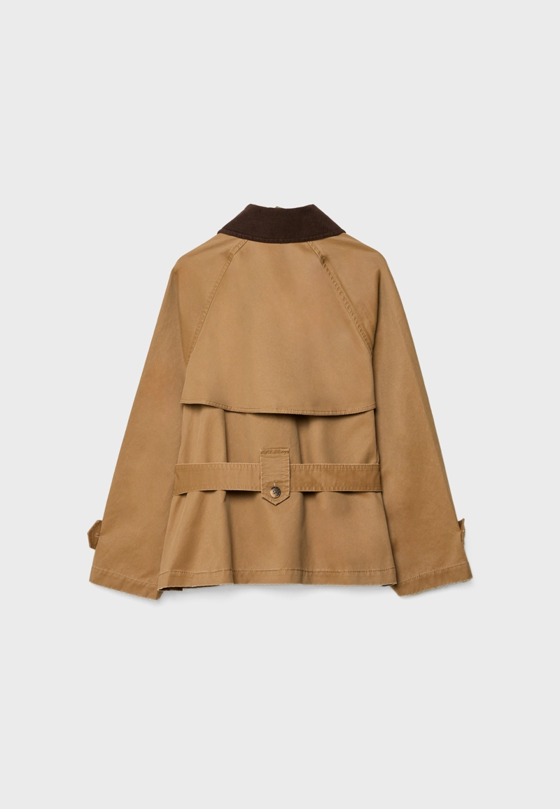 Укороченный тренч с вощеным покрытием и поясом