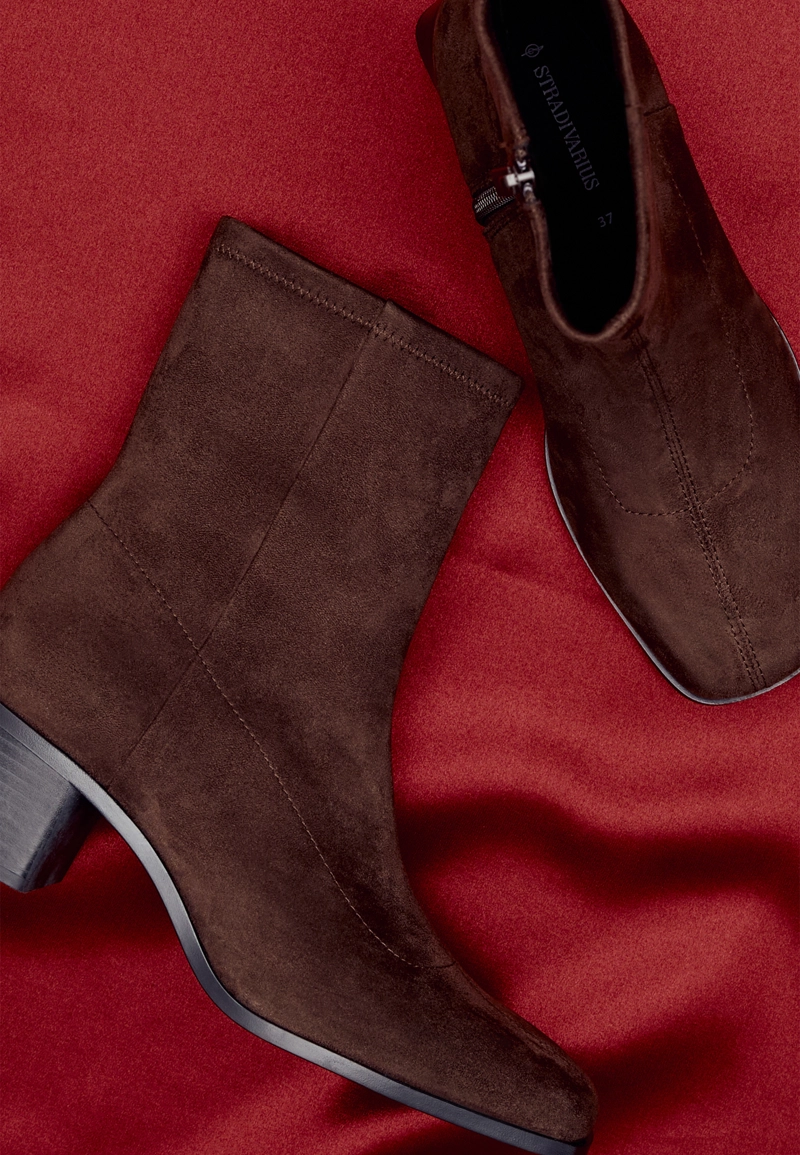 Ботильоны на каблуке из искусственной замши