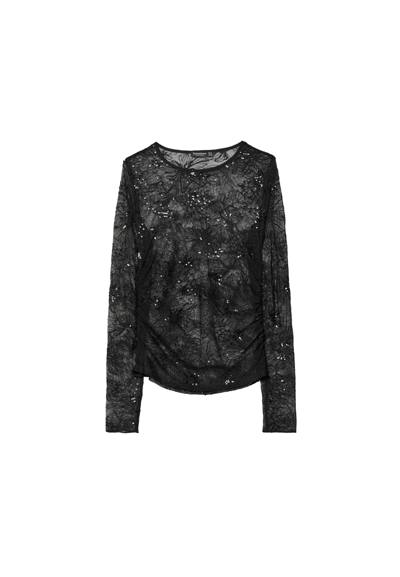 Полупрозрачная футболка со сборками и блестящей отделкой