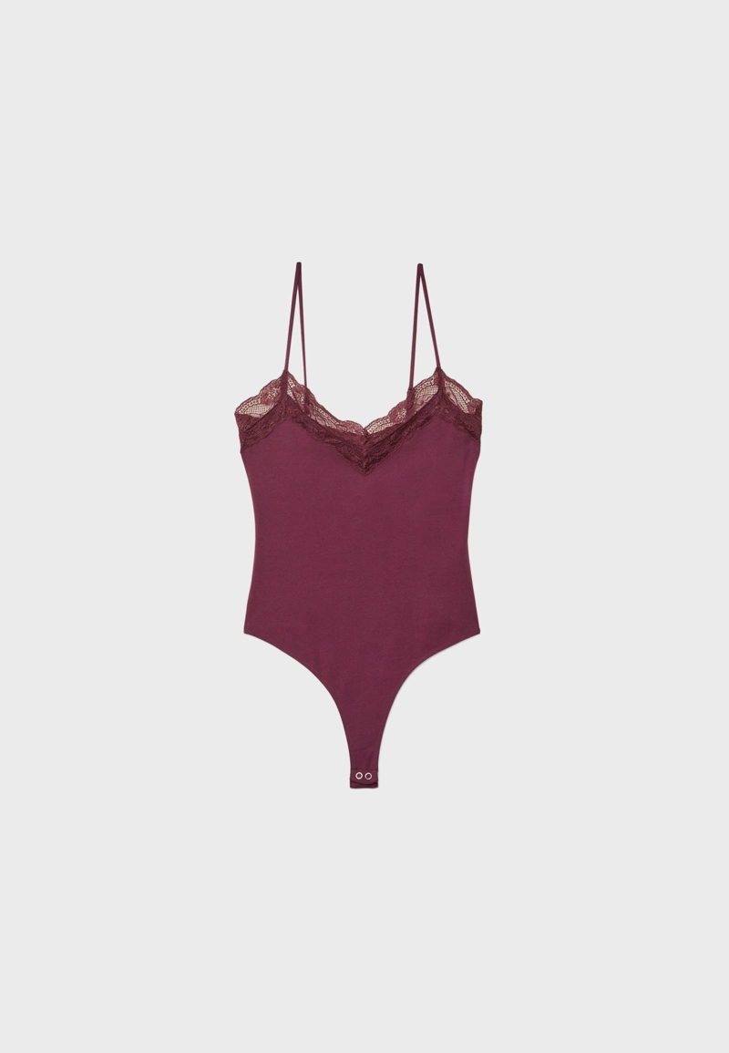 Хлопковый боди с кружевной отделкой