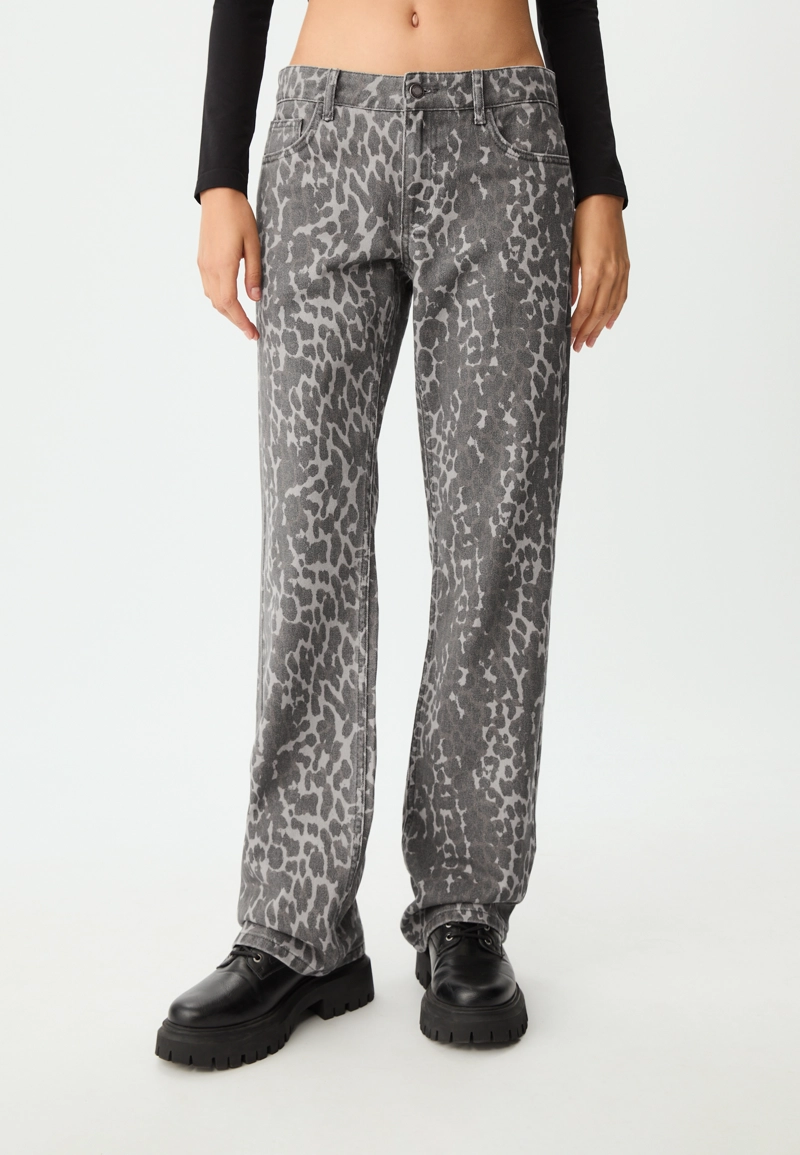 Брюки прямого кроя с леопардовым принтом