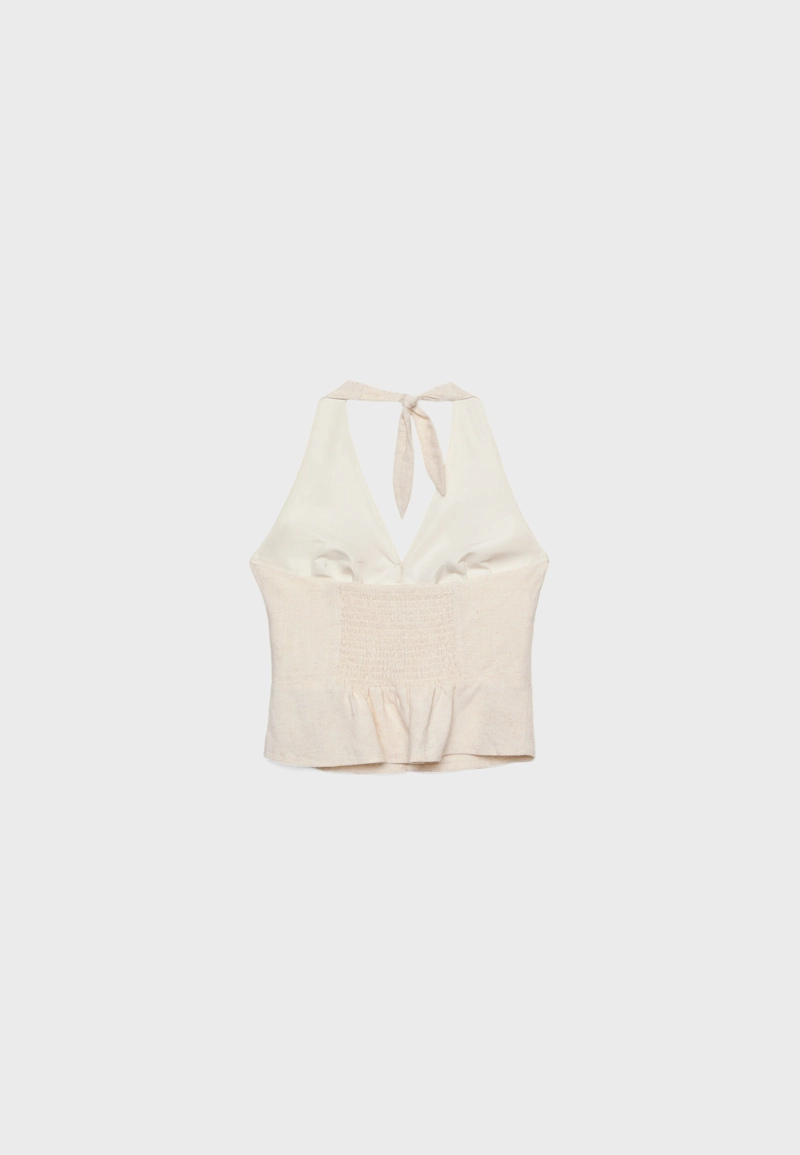 Топ с горловиной халтер на пуговицах с льняной тканью