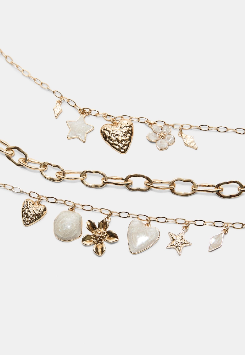 Комплект из 3 колье с эмалевыми подвесками