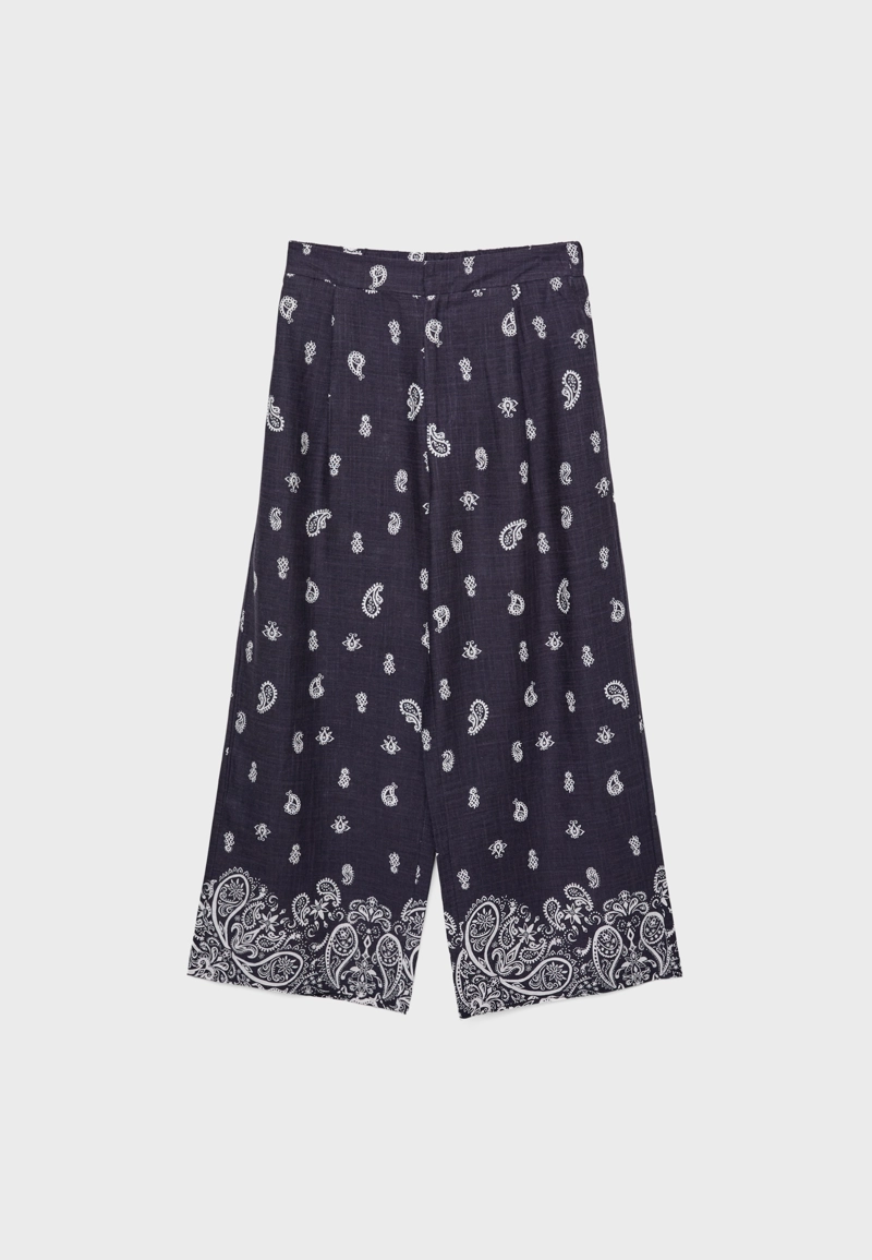 Брюки-кюлоты с льняным принтом