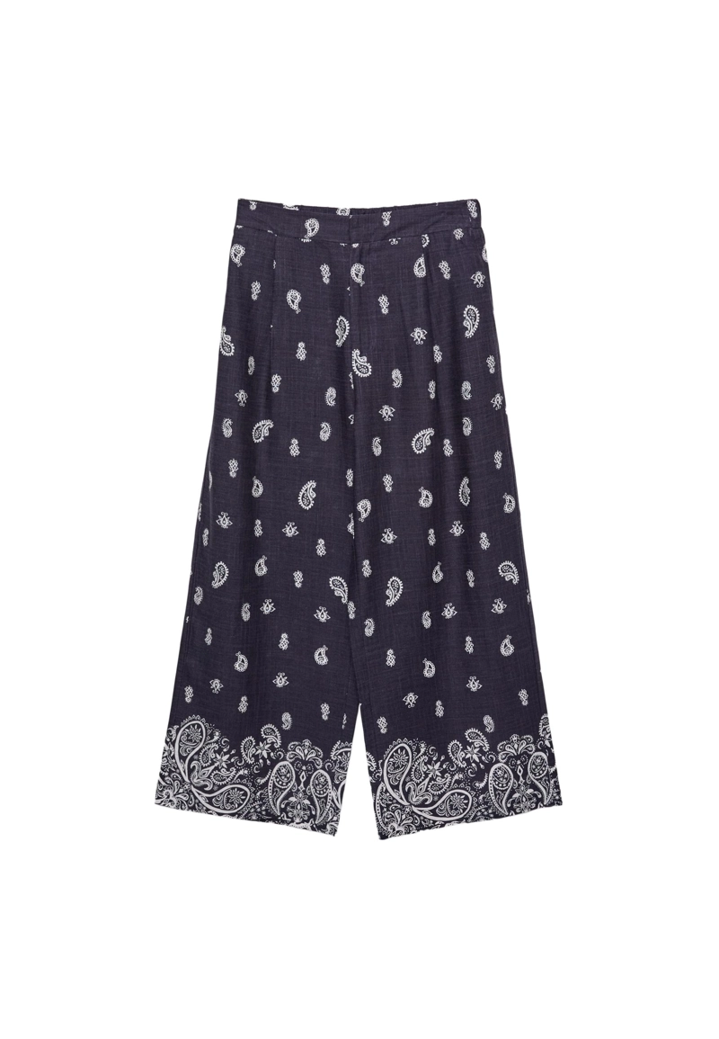 Брюки-кюлоты с льняным принтом