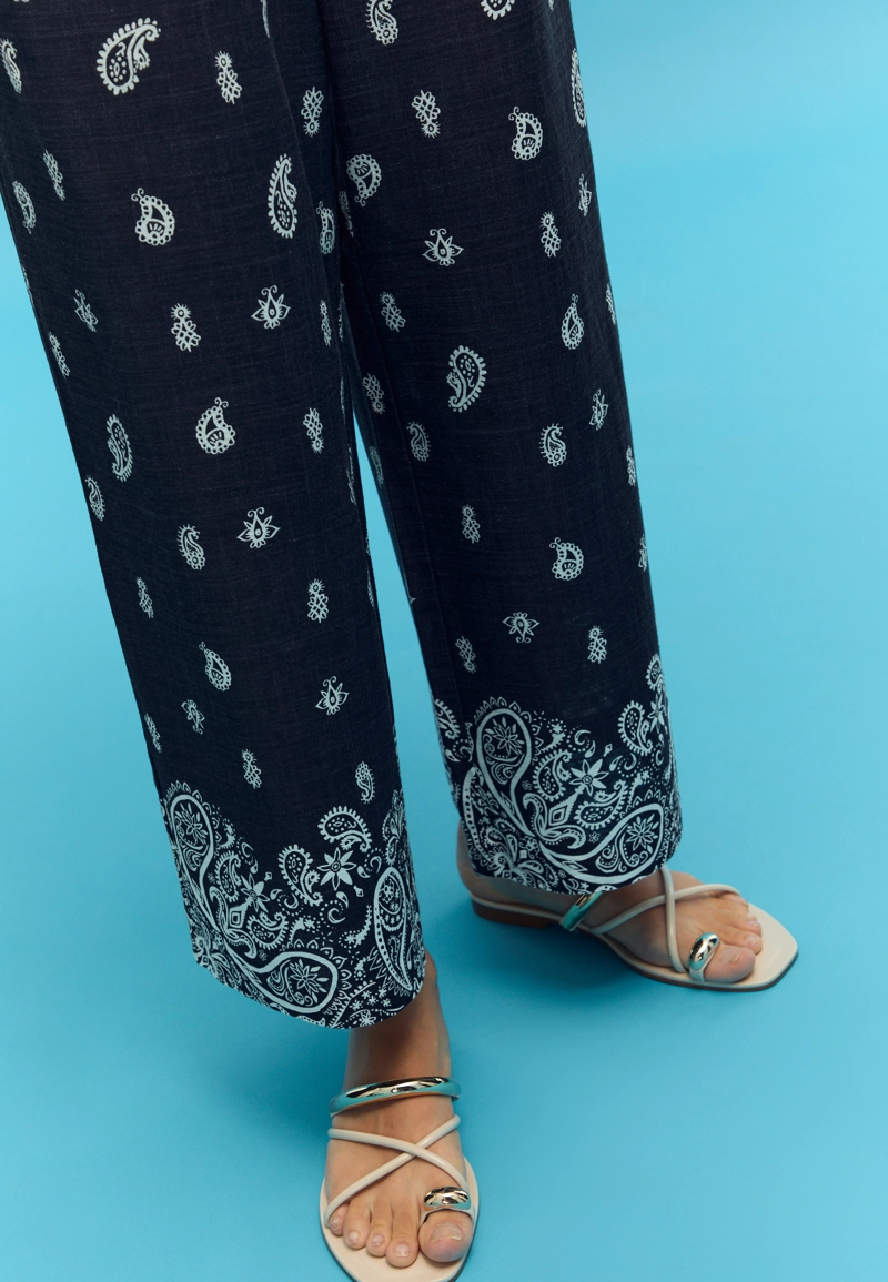 Брюки-кюлоты с льняным принтом