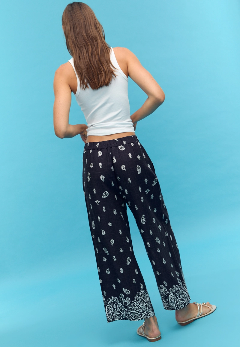 Брюки-кюлоты с льняным принтом