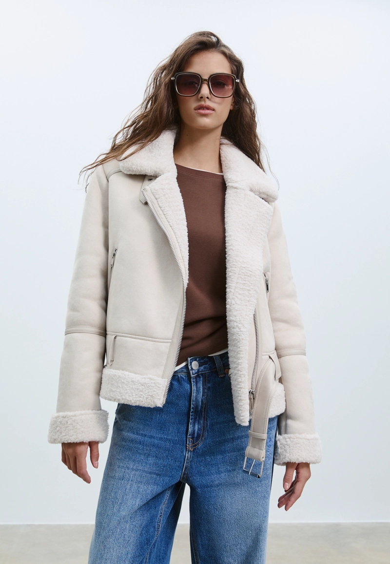 Двусторонняя байкерская куртка под замшу