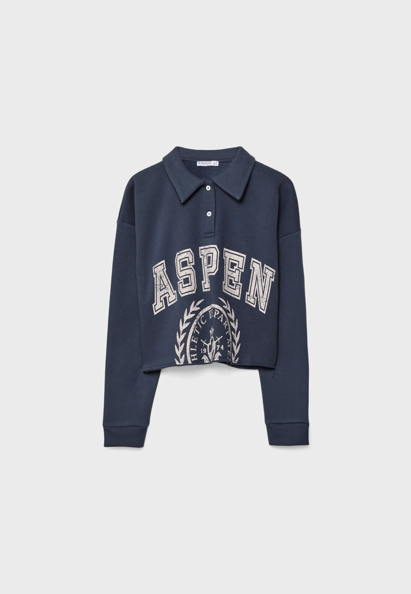 Укороченная толстовка-поло с принтом