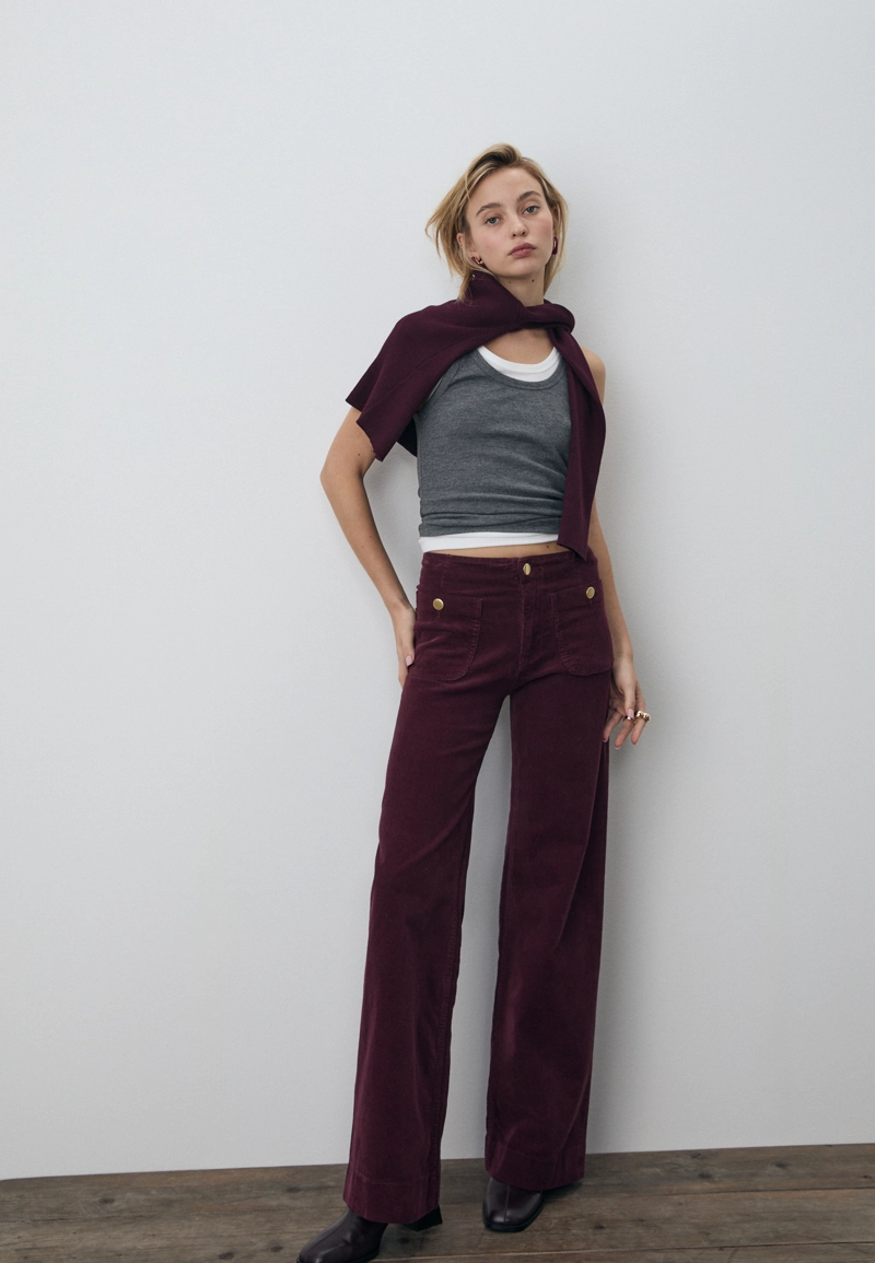 Брюки D77 из вельвета в минималистичном стиле с карманами