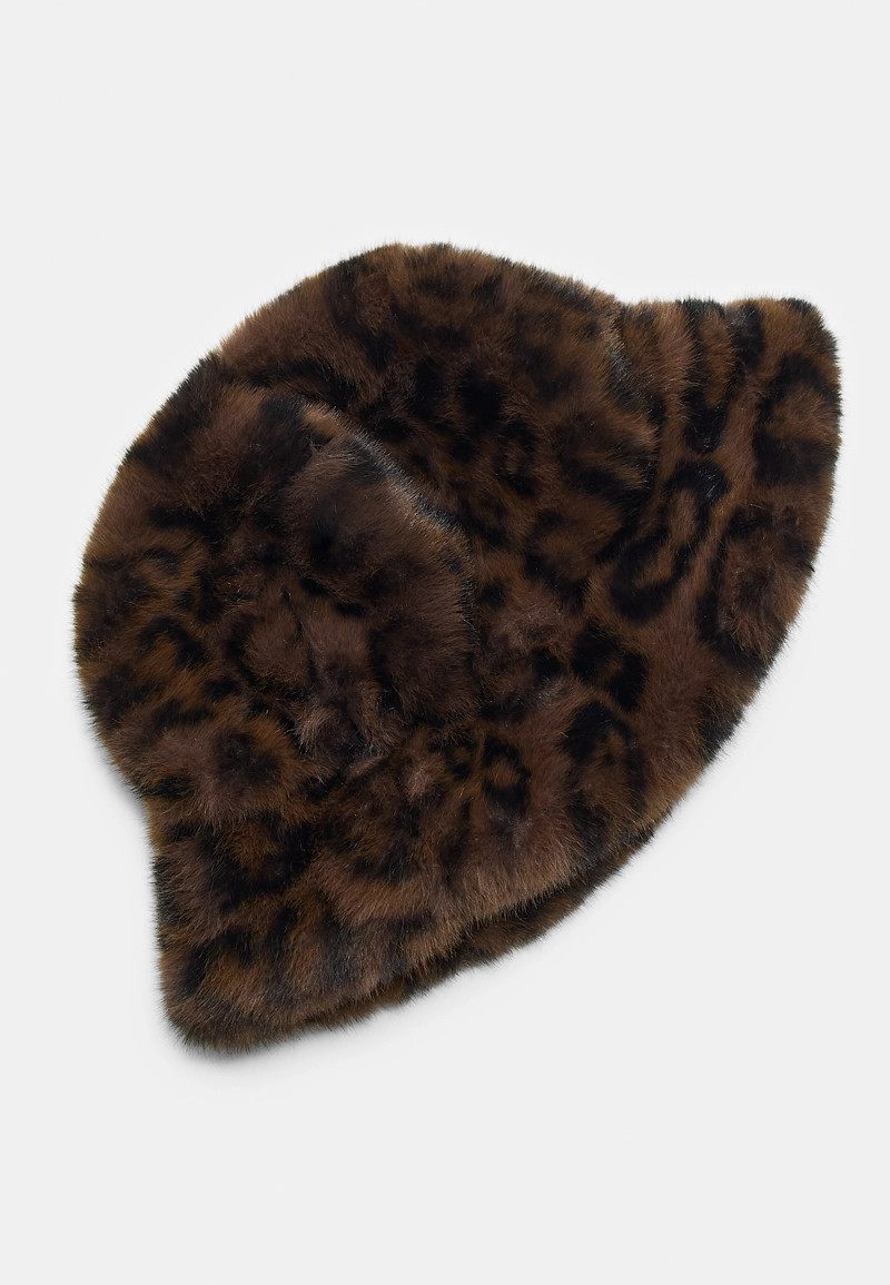 ШАПКА С ЛЕОПАРДОВЫМ ПРИНТОМ И ИСКУССТВЕННЫМ МЕХОМ