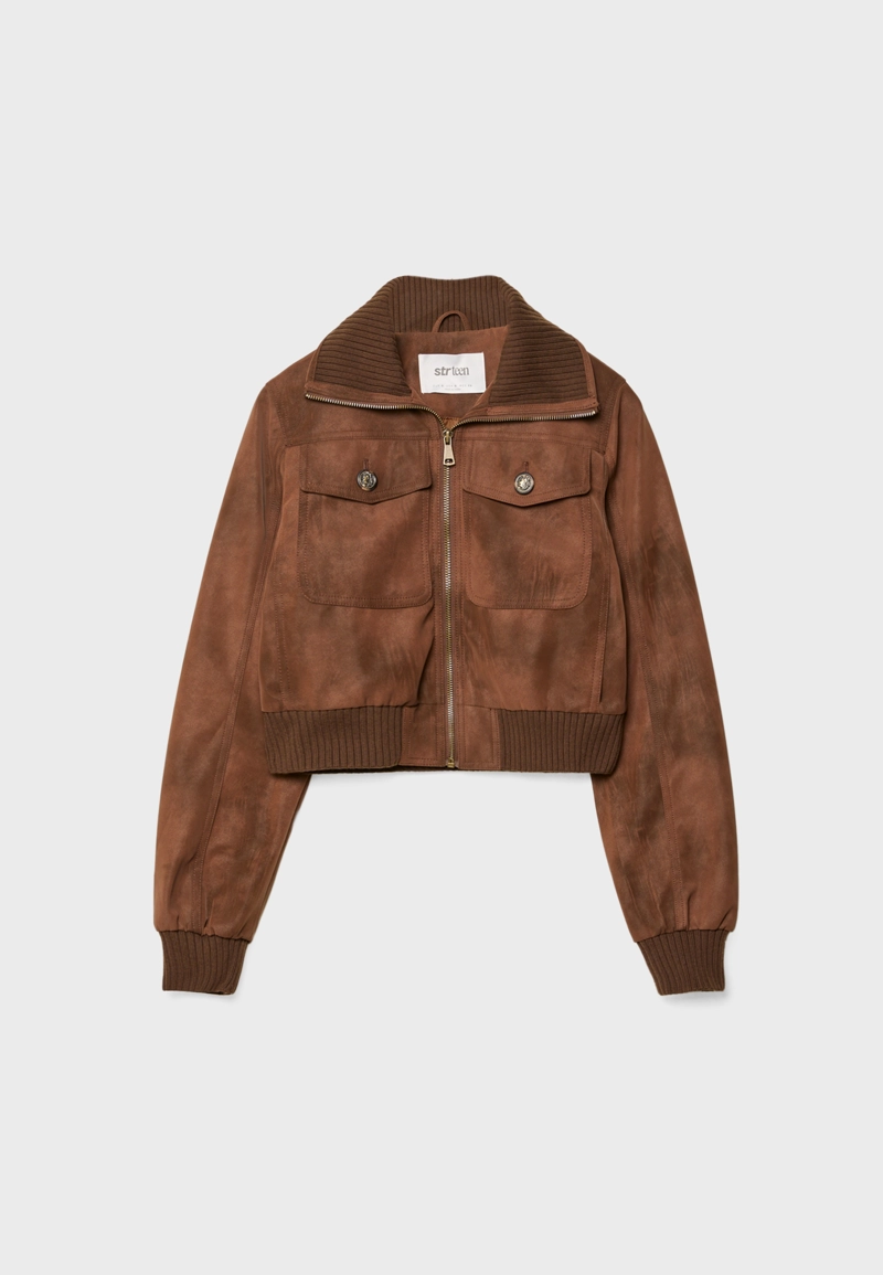 Укороченная куртка из искусственной кожи с карманами