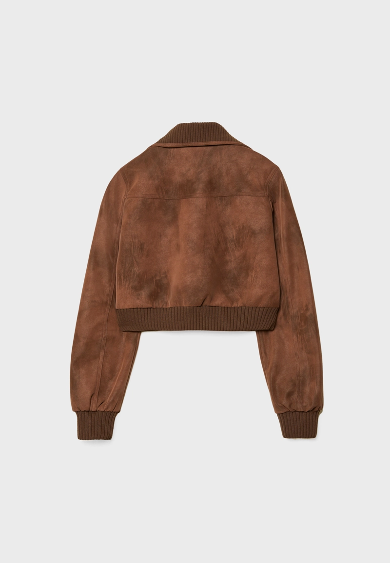 Укороченная куртка из искусственной кожи с карманами