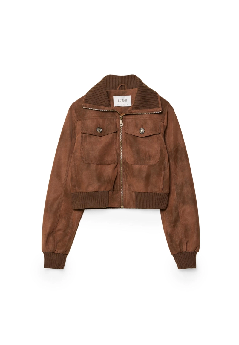 Укороченная куртка из искусственной кожи с карманами