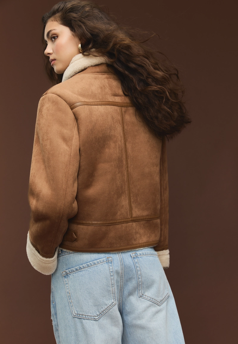 Двусторонняя байкерская куртка под искусственную замшу