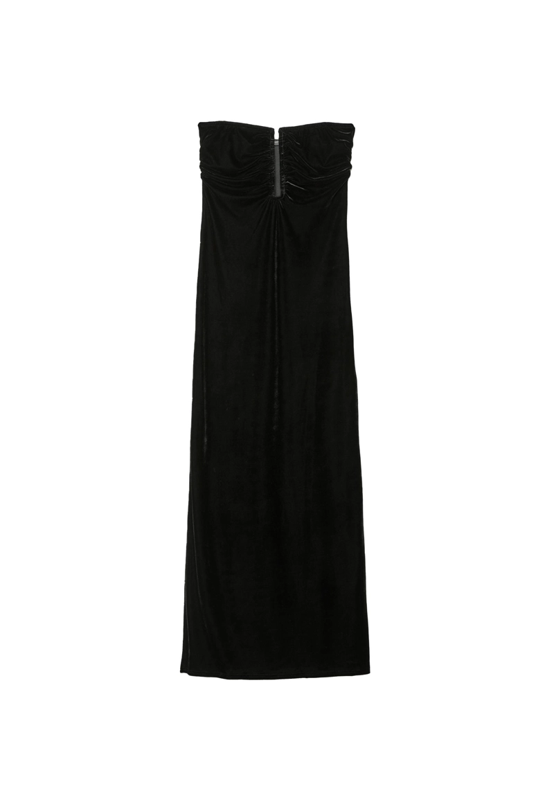 Длинное бархатное платье с U-образным вырезом