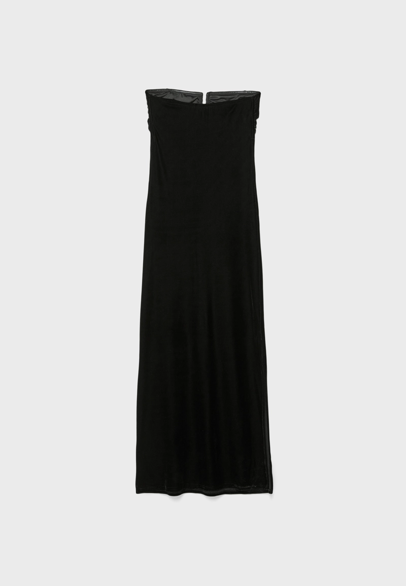 Длинное бархатное платье с U-образным вырезом