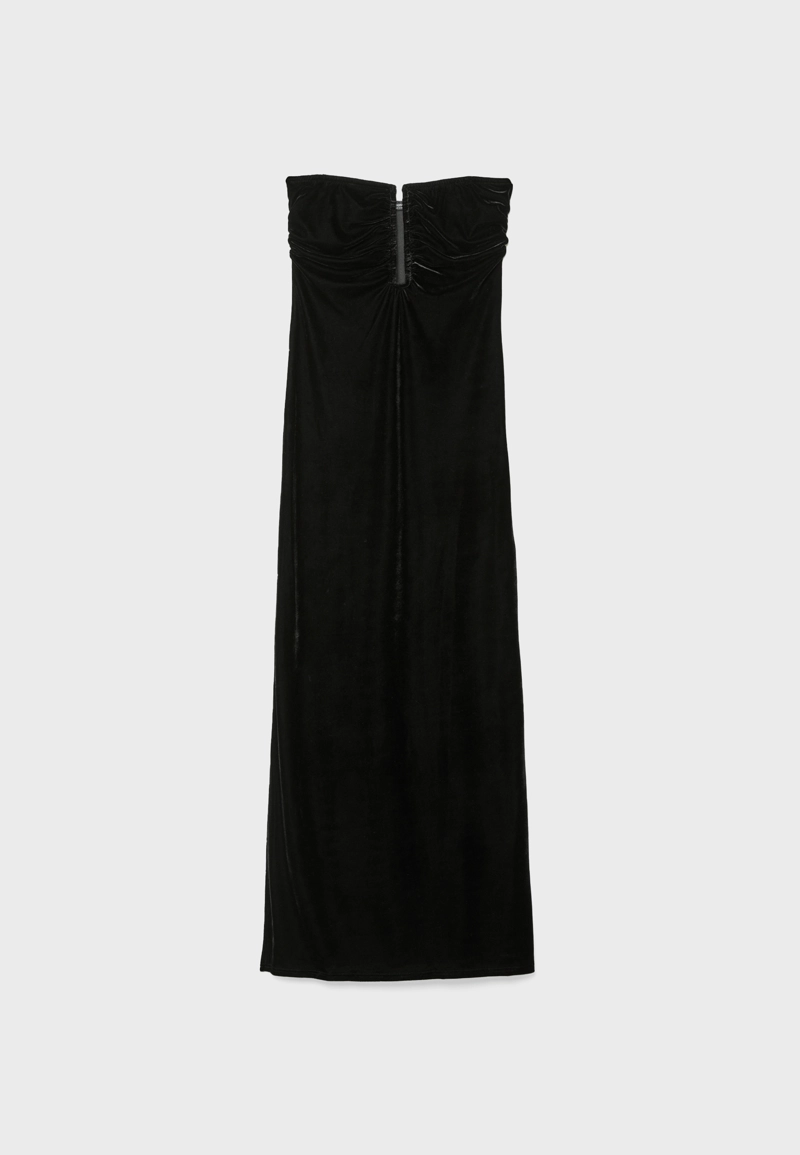 Длинное бархатное платье с U-образным вырезом