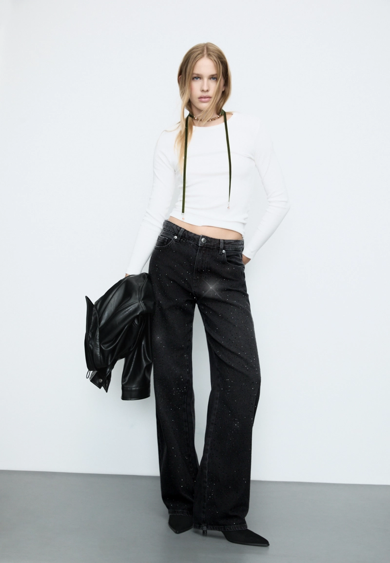 Джинсы прямого кроя с блестящей отделкой