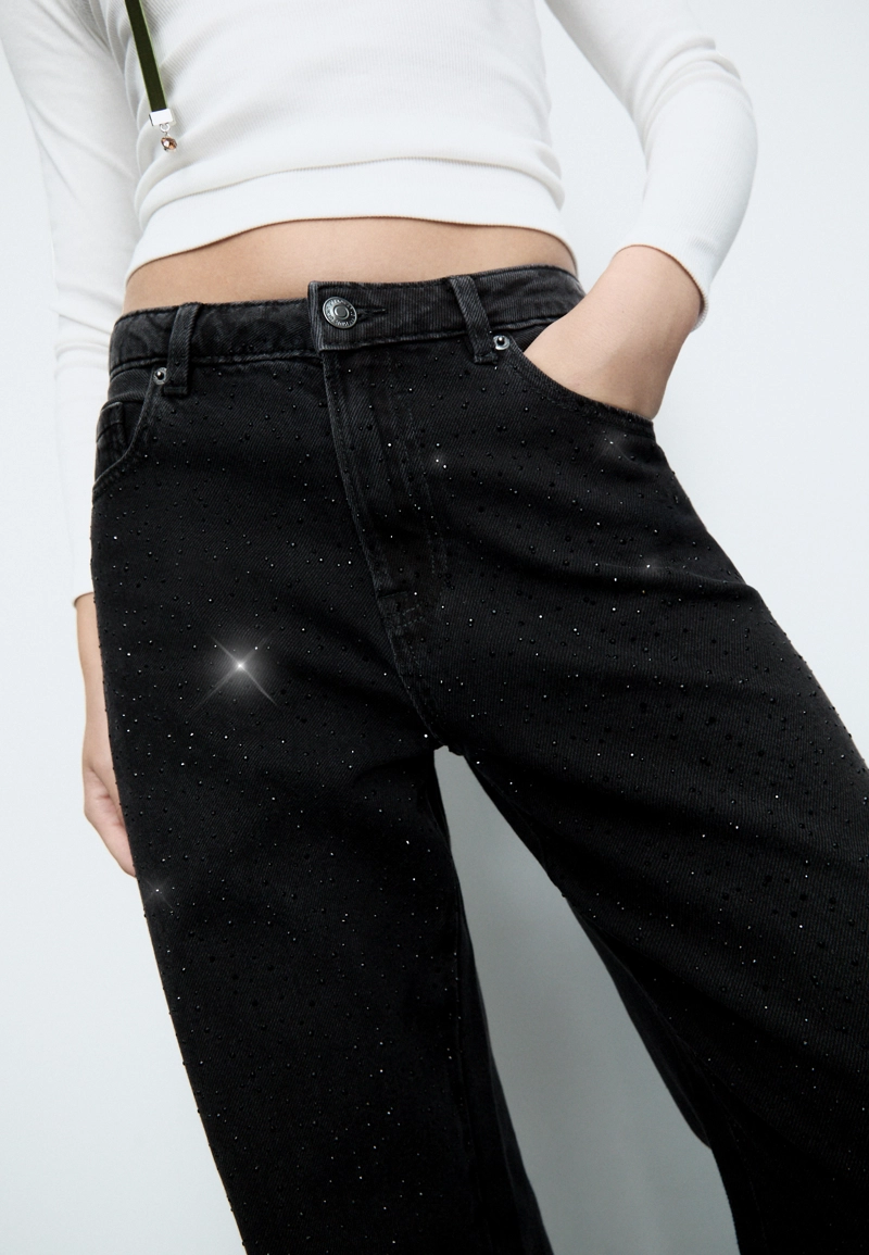 Джинсы прямого кроя с блестящей отделкой