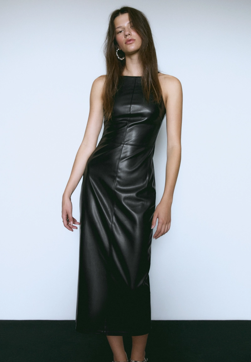 Платье-миди из искусственной кожи