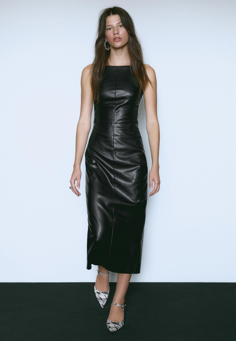 Платье-миди из искусственной кожи