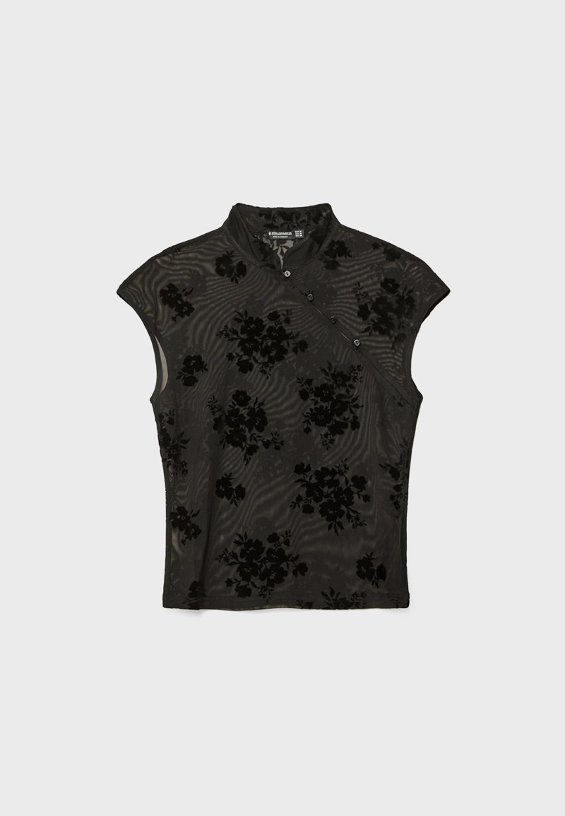 Футболка в стиле ципао с флокированием